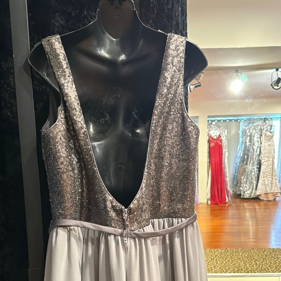 Christina Wu Charcoal Matte Sequin Backless Gown - Picture 4 of 5